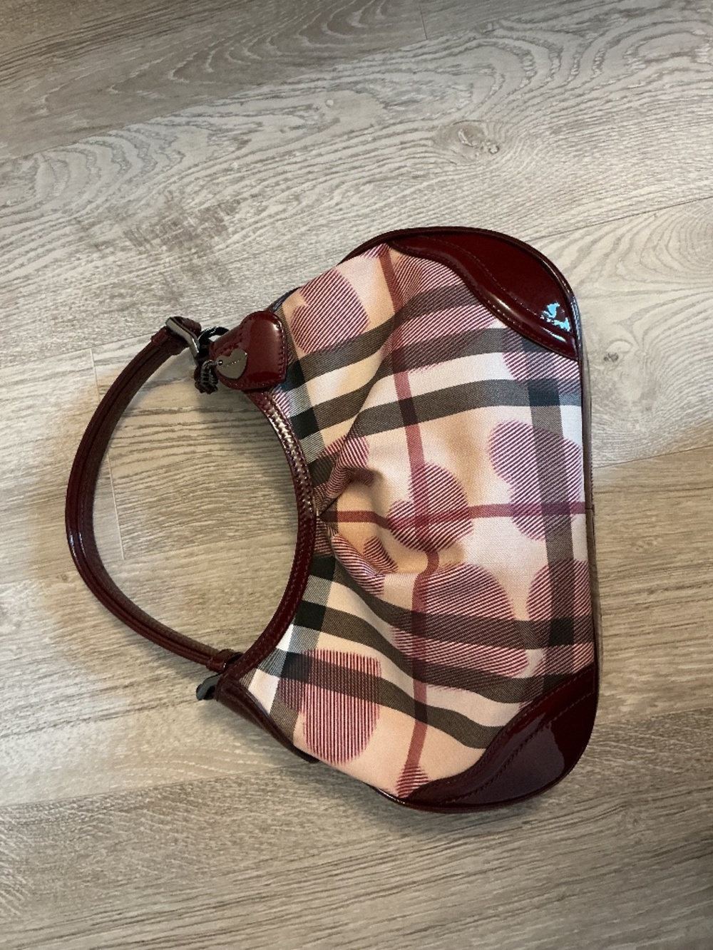 Vintage Burberry Nova Check Burgundy Patent Shoulder Bag